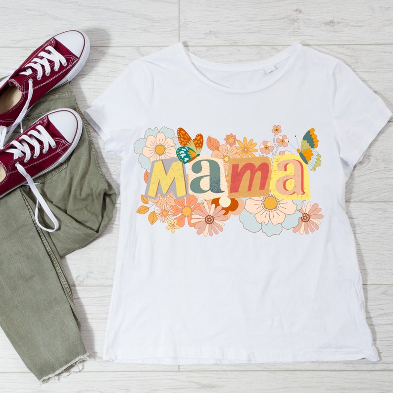 Retro Floral Mama T-Shirt PNG: Collage Sublimation Design (Digital Download 2500x2500px 300 DPI) image 5