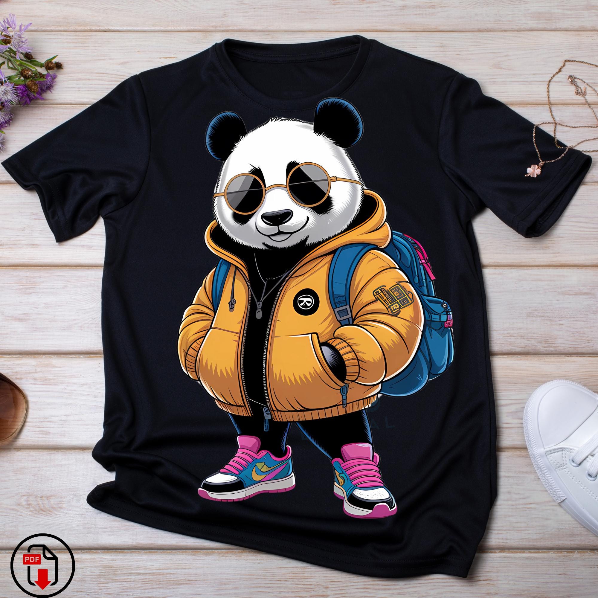 2 PNG Cool Panda, Cute Unisex Man Graphic T Shirt, Streetwear Hip Hop Panda, Urban Sublimation Design, Panda Graffiti PNG, Clipart, DTF