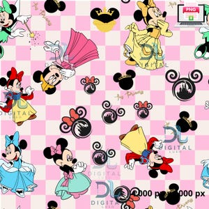 5 PNG Magic Kingdom, Prinzessin Maus nahtloses Muster, magische Farben Cartoon Friends nahtloses Muster, sich wiederholende Datei für druckbare Oberflächen