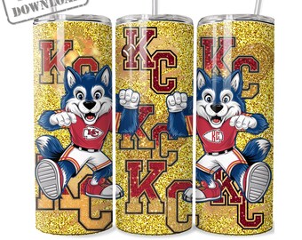 KC Chiefs Tumbler Sublimation Design: Wolf Glitter Letters (Digital Download)
