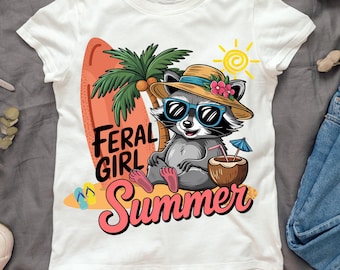 Feral Girl Summer Raccoon PNG: Retro Beach Vibes (Digital Download)