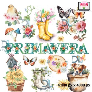Welcome " PRIMAVERA" Spanish and Portuguese Word for Spring, Pastel Watercolor Botanical Floral Collage Coquette, Digital Aesthetic Women's