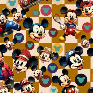 Mouse Faces Seamless PNG, Checkered Mouse on 5 Different Backgrounds, Seamless Pattern Digital Download PNG, MIckey Seamless Pattern PNG