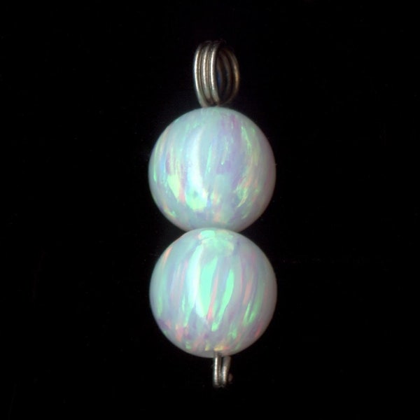 14K Solid White Gold (22mm Long) White Fire Opal Pendant 8mm Bead Ball Necklace Pendant 14K Gold Pendant Beaded Gemstone Fine Gold an