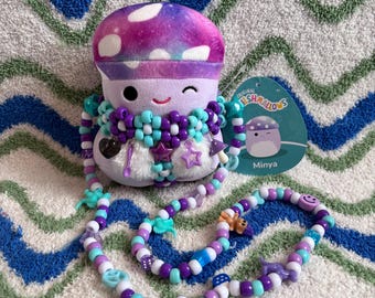5” Purple Mushroom Squishmallow with Kandi Harness Necklace
