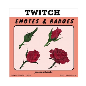 Twitch Rose Sub Badges and Emotes For Twitch, Discord, Streaming | Sub Badges & Emote Flower Set