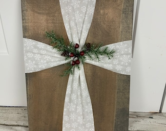 Wood Fabric Cross / Christmas Decor / christian decor / gray white