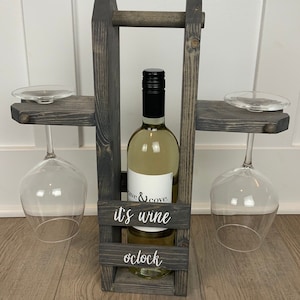 木製ワインボトル ワイングラス キャリア / ワイン トート / ワイン オクロック / ワイングラス ホルダー / ワイン ギフト