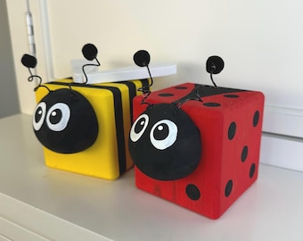Ladybug Wood Block / Bumblebee Wood Block / Summer Decor / Tiered tray