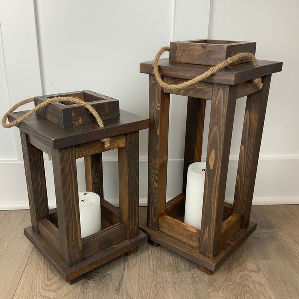 Wood Lanterns brown / candle holders / outdoor decor / patio decor / fireplace decor
