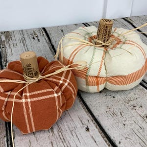 Plush Fabric Pumpkin Set / Plaid Soft Pumpkin / Fall Decor / Orange Green Pumpkin / Thanksgiving Decor