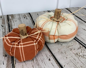 Plush Fabric Pumpkin Set / Plaid Soft Pumpkin / Fall Decor / Orange Green Pumpkin / Thanksgiving Decor
