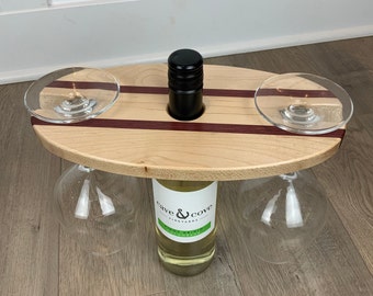 SALE! wood wine glass caddy / wine butler / wine glass holder / rare exotic purpleheart wood / wine gift