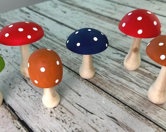 Wood Mushrooms / Painted Wooden Mushrooms / Lathe Hand Turned Mushrooms