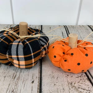 Plush Fabric Pumpkin Set / Plaid Soft Pumpkin / Fall Decor / Halloween Decor / Black Orange Pumpkin