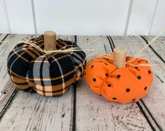 Plush Fabric Pumpkin Set / Plaid Soft Pumpkin / Fall Decor / Halloween Decor / Black Orange Pumpkin