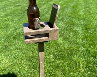Outdoor drink cup phone holder / Solid wood portable outdoor table / Gift for Her Him / U of M / MSU