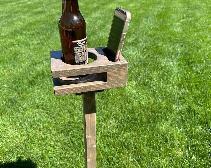 Outdoor drink cup phone holder / Solid wood portable outdoor table / Gift for Her Him / U of M / MSU