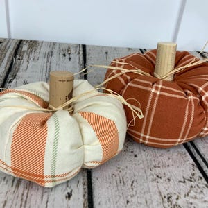 Plush Fabric Pumpkin Set / Plaid Soft Pumpkin / Fall Decor / Orange Green Pumpkin / Thanksgiving Decor