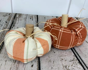 Plush Fabric Pumpkin Set / Plaid Soft Pumpkin / Fall Decor / Orange Green Pumpkin / Thanksgiving Decor