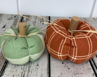 Plush Fabric Pumpkin Set / Plaid Soft Pumpkin / Fall Decor / Orange Green Pumpkin / Thanksgiving Decor