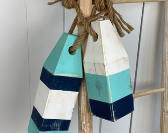 Wood painted lobster buoys / navy blue and Aqua / coastal decor / nautical / beach decor