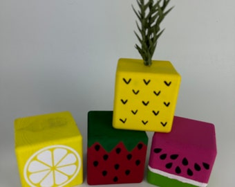 Summer Fruit Wood Block / watermelon / pineapple / strawberry / lemon / Tiered tray