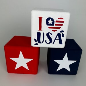 SALE!  Wooden Patriotic 4th of July Blocks I Love USA / summer decor / Independence Day / tiered tray