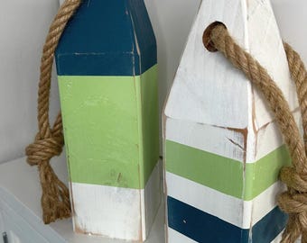 Wood painted lobster buoys / blue light green / coastal decor / nautical / beach decor