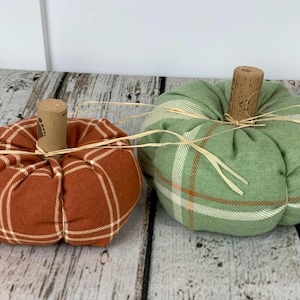 Plush Fabric Pumpkin Set / Plaid Soft Pumpkin / Fall Decor / Orange Green Pumpkin / Thanksgiving Decor