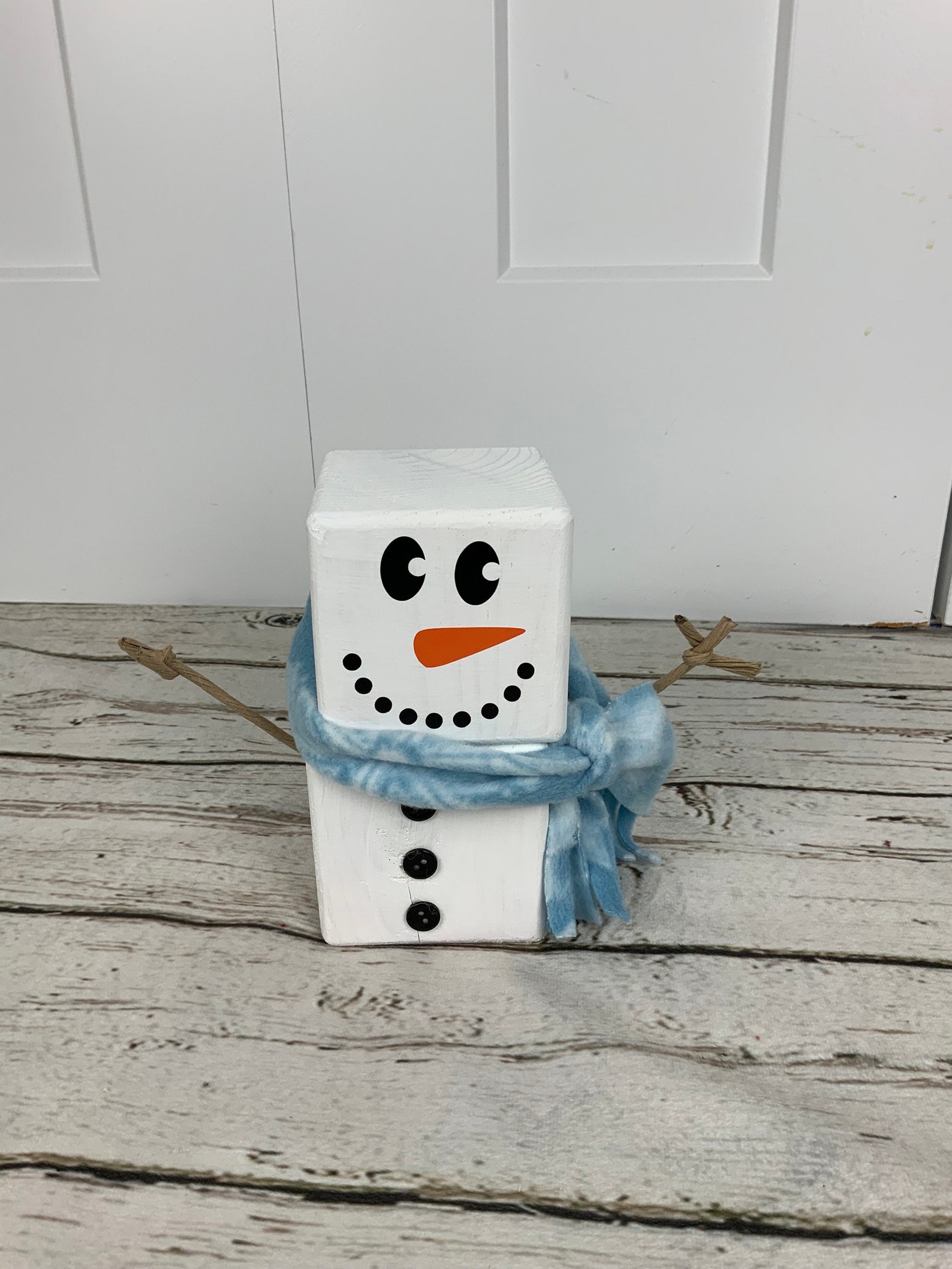 Wood Block Snowman / Snowman Family / Christmas Decor / Blue Scarf ...