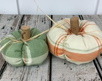 Plush Fabric Pumpkin Set / Plaid Soft Pumpkin / Fall Decor / Orange Green Pumpkin / Thanksgiving Decor