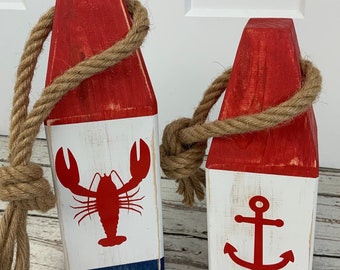 Boyas de langosta pintadas de madera / langosta / ancla / rojo blanco azul / decoración costera / náutica / decoración de playa