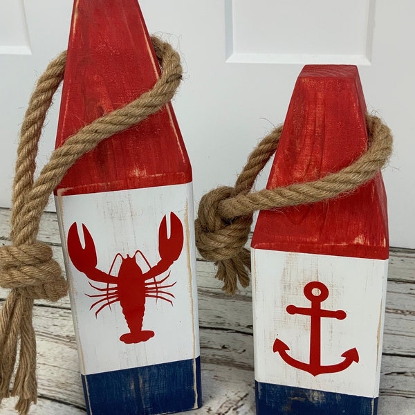 Wood painted lobster buoys / lobster / anchor / red white blue / coastal decor / nautical / beach decor