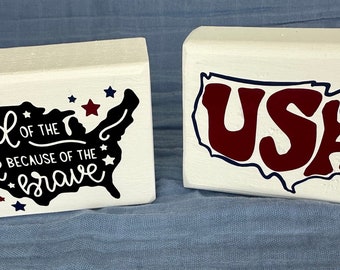 SALE! Wooden Patriotic 4th of July Block Signs / summer decor / Independence Day / tiered tray