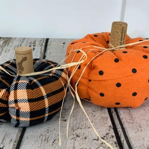Plush Fabric Pumpkin Set / Plaid Soft Pumpkin / Fall Decor / Halloween Decor / Black Orange Pumpkin