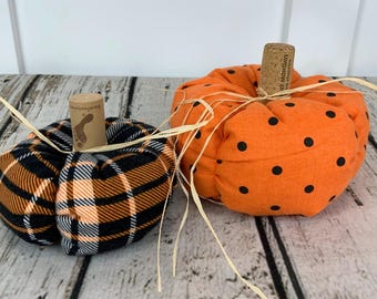 Plush Fabric Pumpkin Set / Plaid Soft Pumpkin / Fall Decor / Halloween Decor / Black Orange Pumpkin