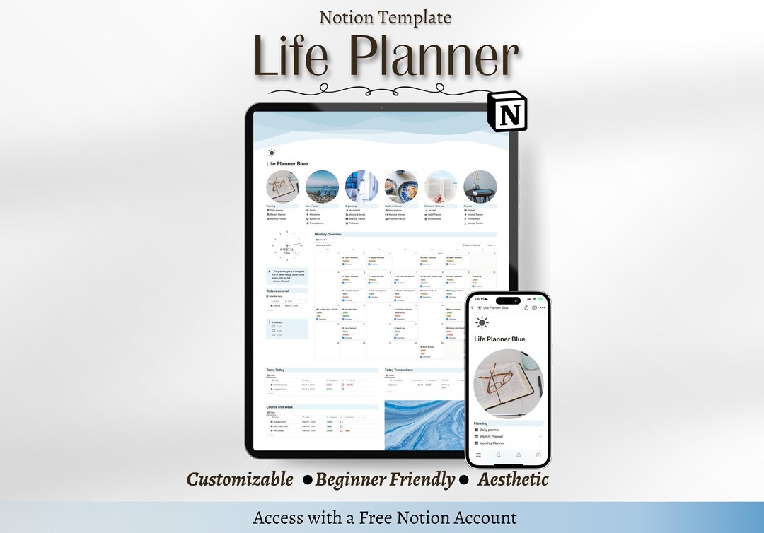 2024 Notion Planner Template | Notion Minimal | All in One Notion ...