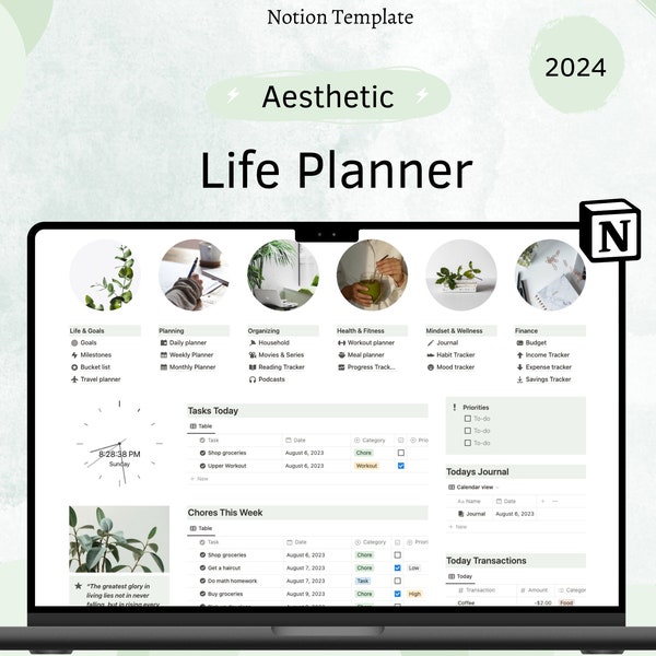Notion Planner Template | All In One Notion Template | Notion Dashboard | Notion Planner | Notion Personal Planner | That Girl Planner