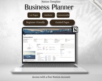 Planificateur d'affaires de modèle de conception | Tableau de bord commercial Notion Service | Objectifs commerciaux Clients Marketing Finance | Planificatrice indépendante