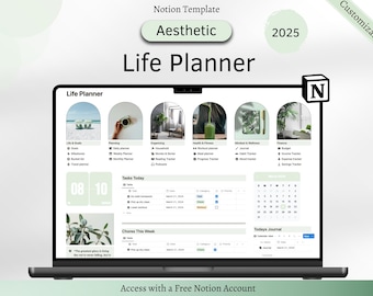 Notion Planer, Notion Template, Notion Planer, Notion Life Planner, Notion Template Adhd, ästhetischer All In On Notion Planer