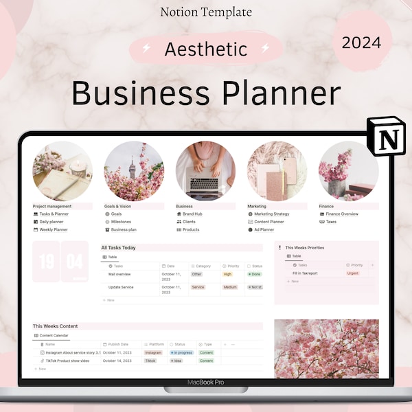 Notion Template Business Planner | Notion Content Dashboard | Marketing Branding Planner | Coaching Freelancing Hub | Project Management