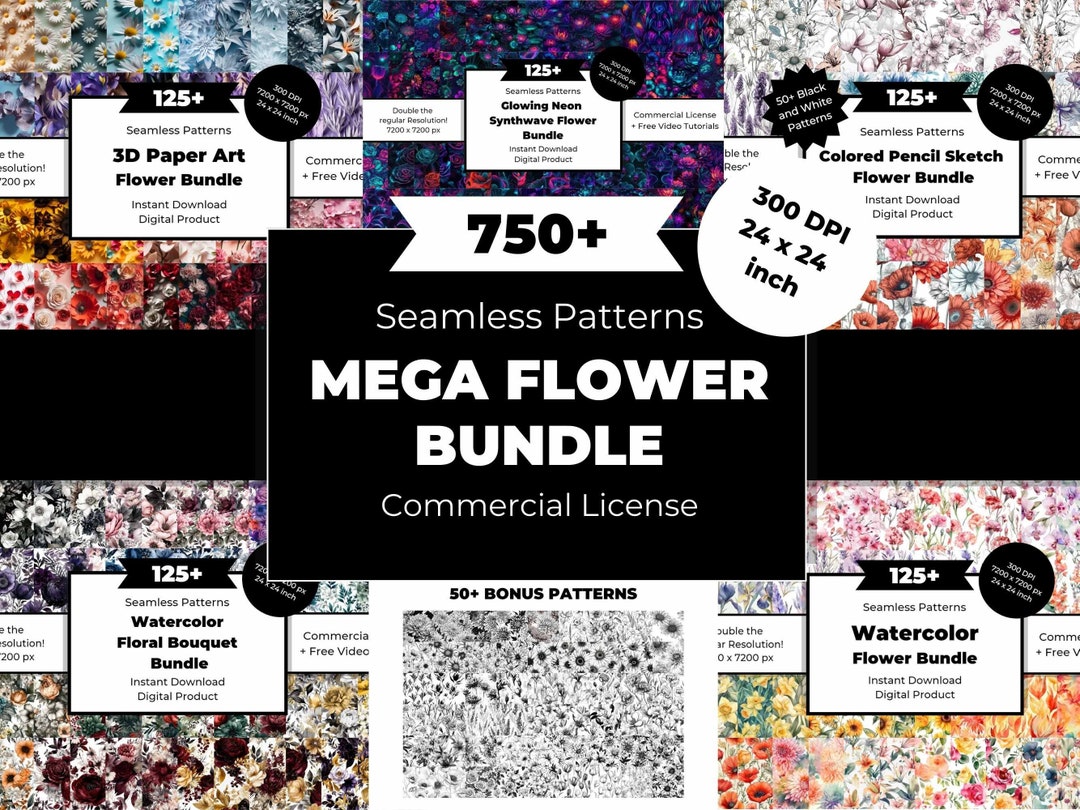 750+ MEGA Flower Bundle | Seamless Repeating Patterns | 300dpi | 24 X ...