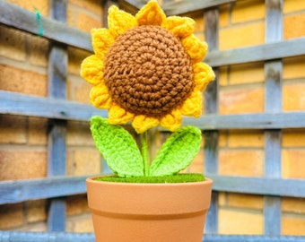 Fleur de tournesol au crochet dans un pot - Adorable décoration d'intérieur et accessoire de bureau, cadeau pour maman | Plante au crochet, cadeau d'anniversaire, cadeau mignon