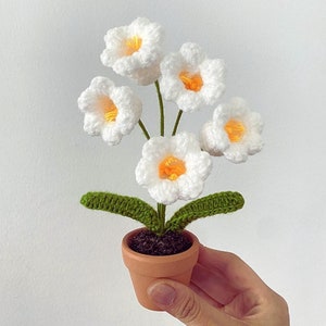 Gehaakte witte margrietbloem in pot - handgemaakte gehaakte bloem | Bureauaccessoire, cadeau voor mama, verjaardagscadeau, cadeau voor leraar