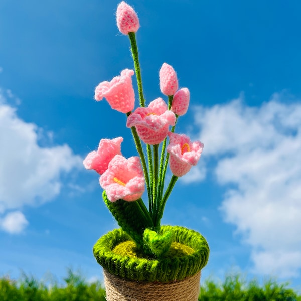 Grote gehaakte roze orchideebloem in pot | Handgemaakt gehaakt ornament | Kraamcadeau, doopcadeau, huwelijkscadeau, leuk cadeau voor mama