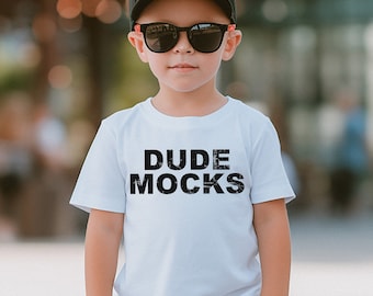 Bella Canvas 3001T mockup, peutermodel, kindershirtmodel, kinderwit T-shirtmodel, testmodellen voor kinderen, jongensmodel, modelmodel