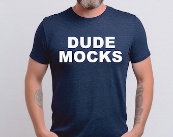 Maqueta Bella Canvas 3001, Maqueta de camiseta masculina, Maqueta de Heather Navy, Maqueta de camisa azul marino, Maqueta de modelo, Maqueta masculina 3001, Maqueta de camisa azul marino para hombre