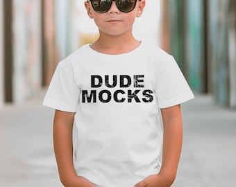 Bella Canvas 3001T mockup, peutermodel, kindershirtmodel, kinderwit T-shirtmodel, testmodellen voor kinderen, jongensmodel, modelmodel