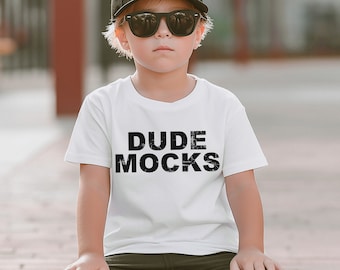 Bella Canvas 3001T mockup, peutermodel, kindershirtmodel, kinderwit T-shirtmodel, testmodellen voor kinderen, jongensmodel, modelmodel